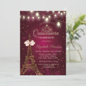 Invitation Eiffel Tower,Bow,Tiara Lights Red Quinceañera (Debout devant)
