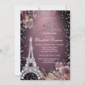 Invitation Eiffel Tower Diamonds Dark Roses Burgundy (Devant)