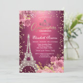 Invitation Eiffel Tower Diamonds Roses Red Quinceanera (Debout devant)