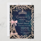 Invitation Eiffel Tower Frame Glitter Butterfly Blue  (Devant)