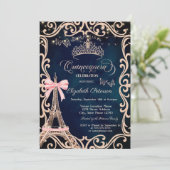 Invitation Eiffel Tower Frame Glitter Butterfly Blue  (Debout devant)