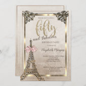 Invitation Eiffel Tower,Pink Bow Border 50th Birthday Party  (Devant / Derrière)
