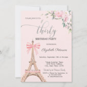 Invitation Eiffel Tower Pink Bow Flowers 30th Birthday (Devant)