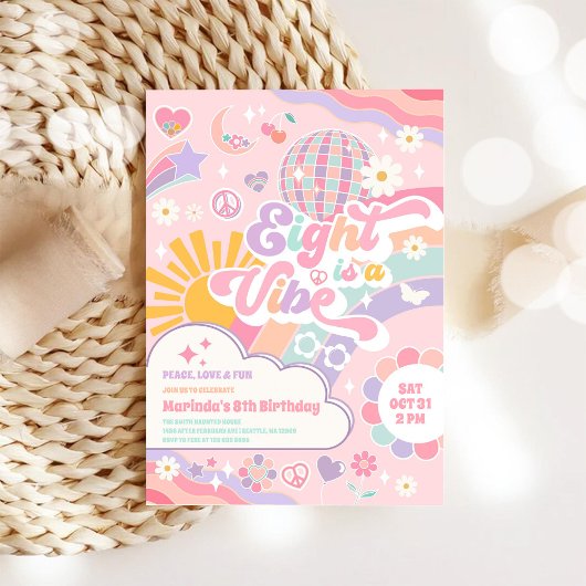 Invitation Eight Is A Vibe Disco Rainbow Sun 8th Birthday