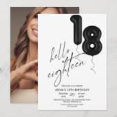Invitation Eighteen Minimal Modern Black White 18th Birthday  (Devant / Derrière)