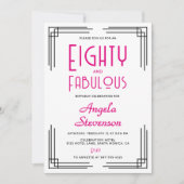 Invitation Eighty and Fabulous Pink Art Deco 80th Birthday (Devant)