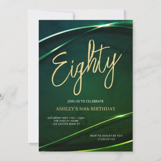 Invitation Eighty Emerald Green and Gold 80th Birthday (Devant)