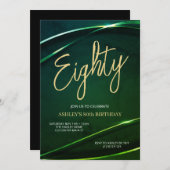 Invitation Eighty Emerald Green and Gold 80th Birthday (Devant / Derrière)