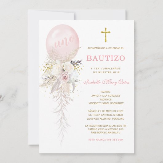 Invitation El Bautizo y Primer Añito invitación de nuestra hi (Devant)