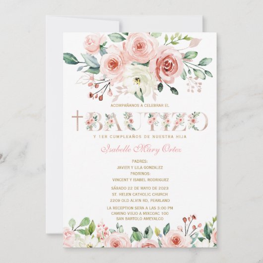Invitation El Bautizo y Primer Añito invitación de nuestra hi (Devant)