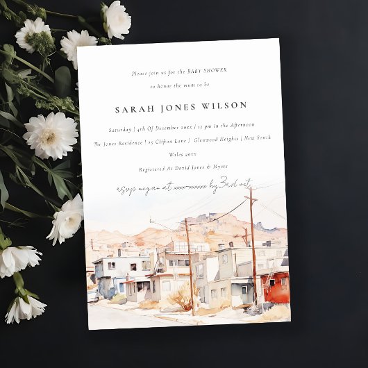 Invitation El Paso Texas City Scape Watercolor Baby shower