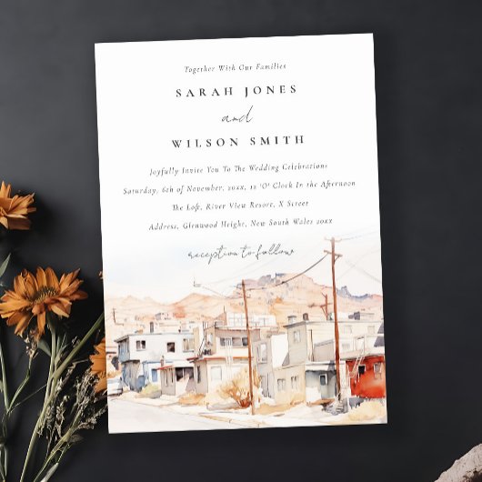 Invitation El Paso Texas City Scape Watercolor Mariage