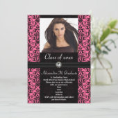 Invitation Elaborer Pink Black Damask Graduation (Debout devant)