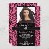 Invitation Elaborer Pink Black Damask Graduation (Devant / Derrière)