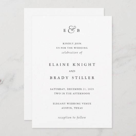 Invitation Elaine Monogram Mariage élégant (Devant / Derrière)