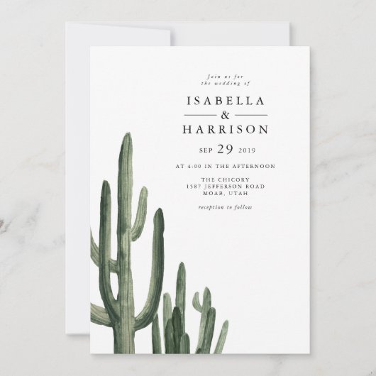 Invitation Eleanor - Minimal Saquaro Cactus Desert Mariage In (Devant)