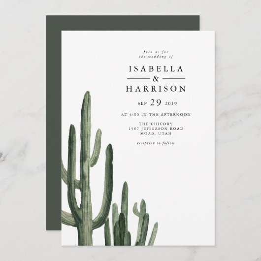 Invitation Eleanor - Minimal Saquaro Cactus Desert Mariage In (Devant / Derrière)