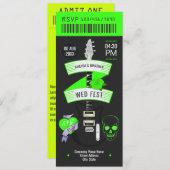 Invitation Electric Lime Rock ’n’ Roll Wedding Ticket (Devant / Derrière)