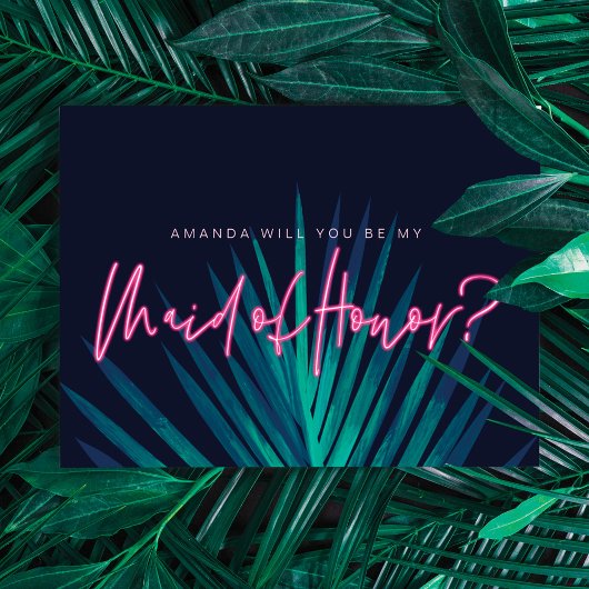 Invitation Electric Love Neon Pink Be My Maid of Honor ?