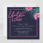 Invitation Electric Love Neon rose Tropical Mariage rétro (Devant)