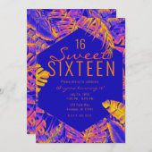 Invitation Electrique Orange Blue Tropical Palm Feuille Sweet (Devant / Derrière)