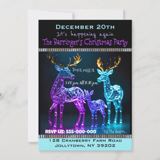Invitation Electro Reindeer Fun Christmas Party (Devant)