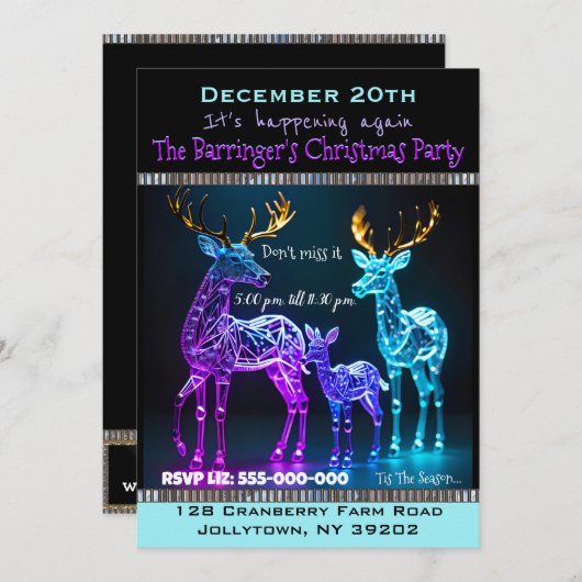Invitation Electro Reindeer Fun Christmas Party (Devant / Derrière)