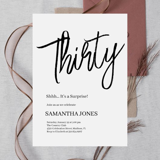 Invitation Elegan Blanc et Noir Trente Anniversaire