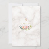 Invitation Elegan Blush rose Floral Marbre Gold Cross Baptism (Dos)