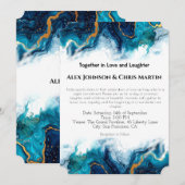 Invitation Elégance Abstraite LGBTQ Or Turquoise bleu profond (Devant / Derrière)