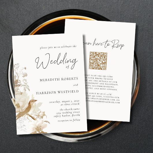 Invitation Élégance Antique Mariage Floral Vintage