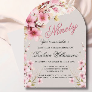 Invitation Elégance Arc Floral Rose 90ème anniversaire