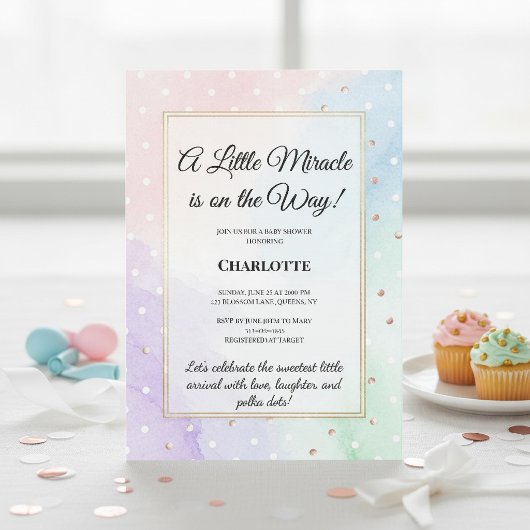 Invitation Élégance Bébé Pastel à Points 