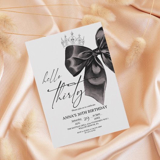 Invitation Elegance Black Bow 30th Birthday