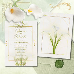 Invitation Elégance blanche et or Calla Lily