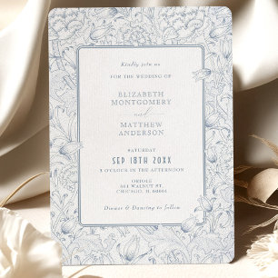 Invitation Élégance Bleu Poussiéreux Tulipes & Chrysanthèmes