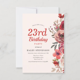 Invitation Élégance Bohème Rustique Florale 23e Anniversaire