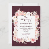Invitation Elegance Bourgogne Floral rose Qr Code Mariage (Devant)