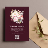 Invitation Elegance Bourgogne Floral rose Qr Code Mariage