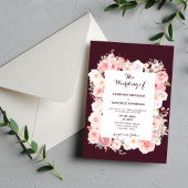 Invitation Elegance Bourgogne Floral rose Qr Code Mariage