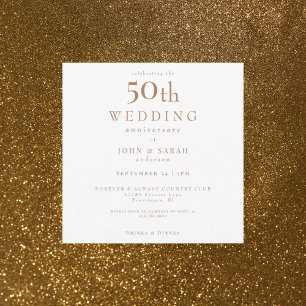 Invitation Elegance Carré Blanc & Or 50ème Anniversaire