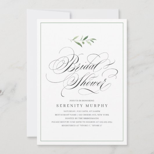 Invitation Élégance Classique Écriture Verdure Lancement de M (Devant)