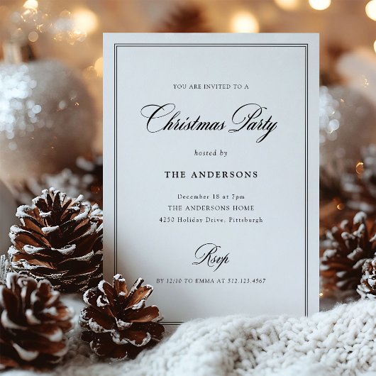 Invitation Élégance Classique Noir et Blanc | Fête de Noël