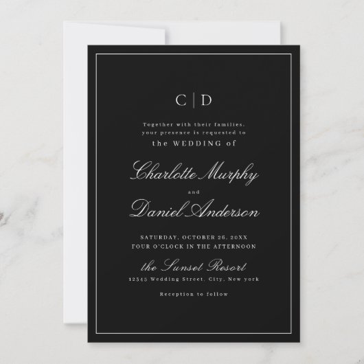 Invitation Élégance classique Script Mariage monogramme minim (Devant)