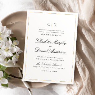 Invitation Élégance classique Script Mariage monogramme minim