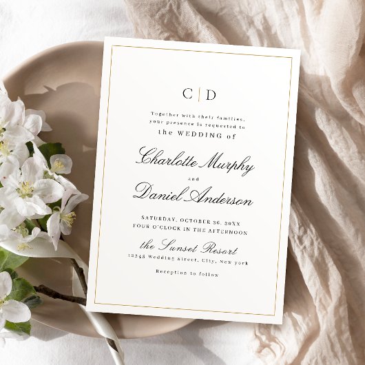Invitation Élégance classique Script Mariage monogramme minim
