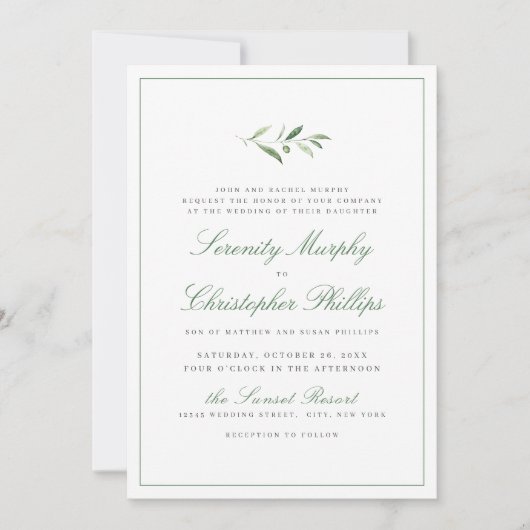 Invitation Élégance Classique Script Simple Mariage de verdur (Devant)