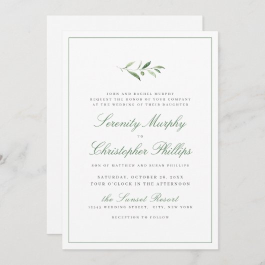 Invitation Élégance Classique Script Simple Mariage de verdur (Devant / Derrière)