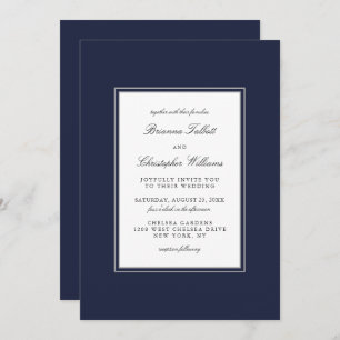 Invitation Élégance classique Simple Mariage bleu marine