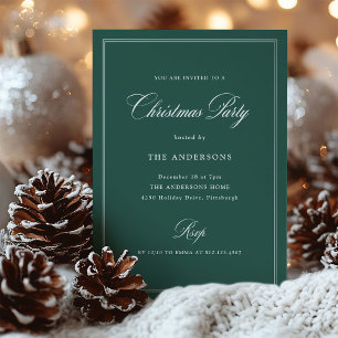 Invitation Élégance Classique Verte Fête de Noël